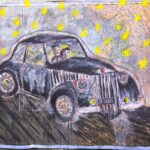 Il viaggio, 2025, tecnica mista su carta geografica, 200 x170