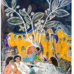 Tutti insieme, sull'erba tecnica mista su tela, 255x173